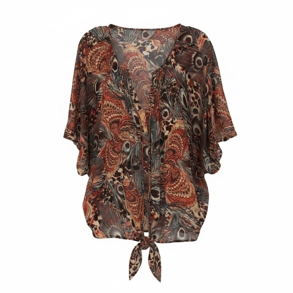 06 Buffalo patterned oversize tie front top Sz XL